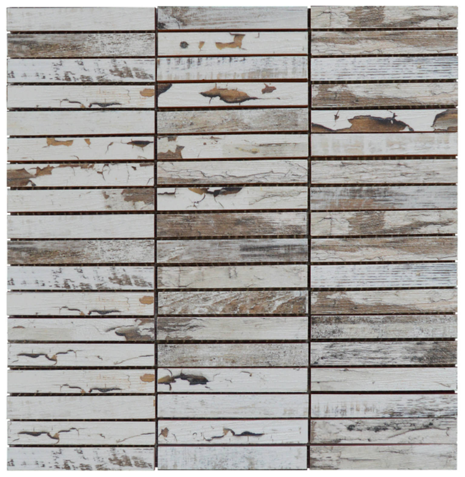 0.7″x4″ Wood Rectangles Mix White Grey Ceramic Mosaic