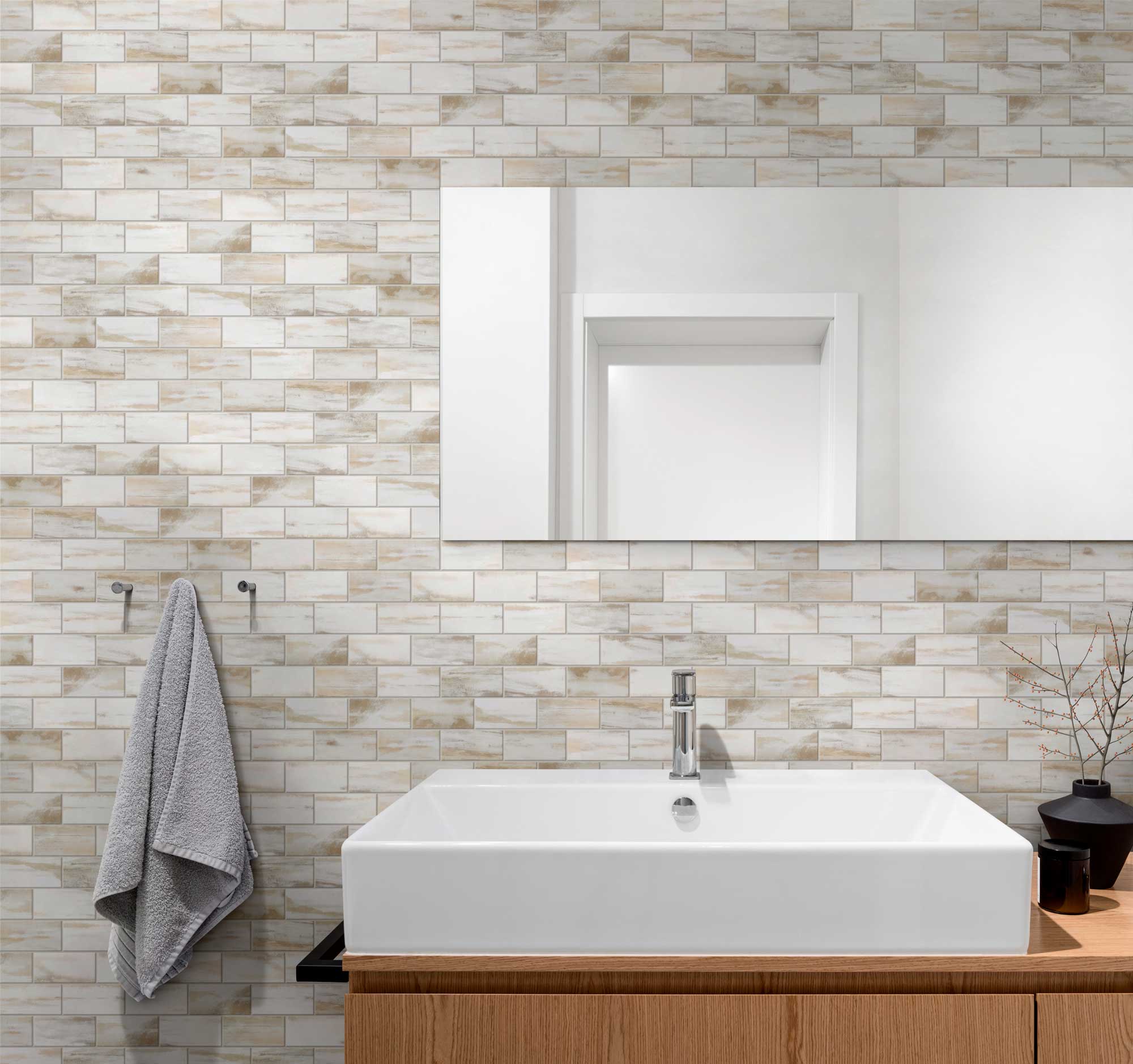 2"x4" Glazed Ceramic Beige Mix Rough Surface Mosaix | Young Interiors Flooring Center