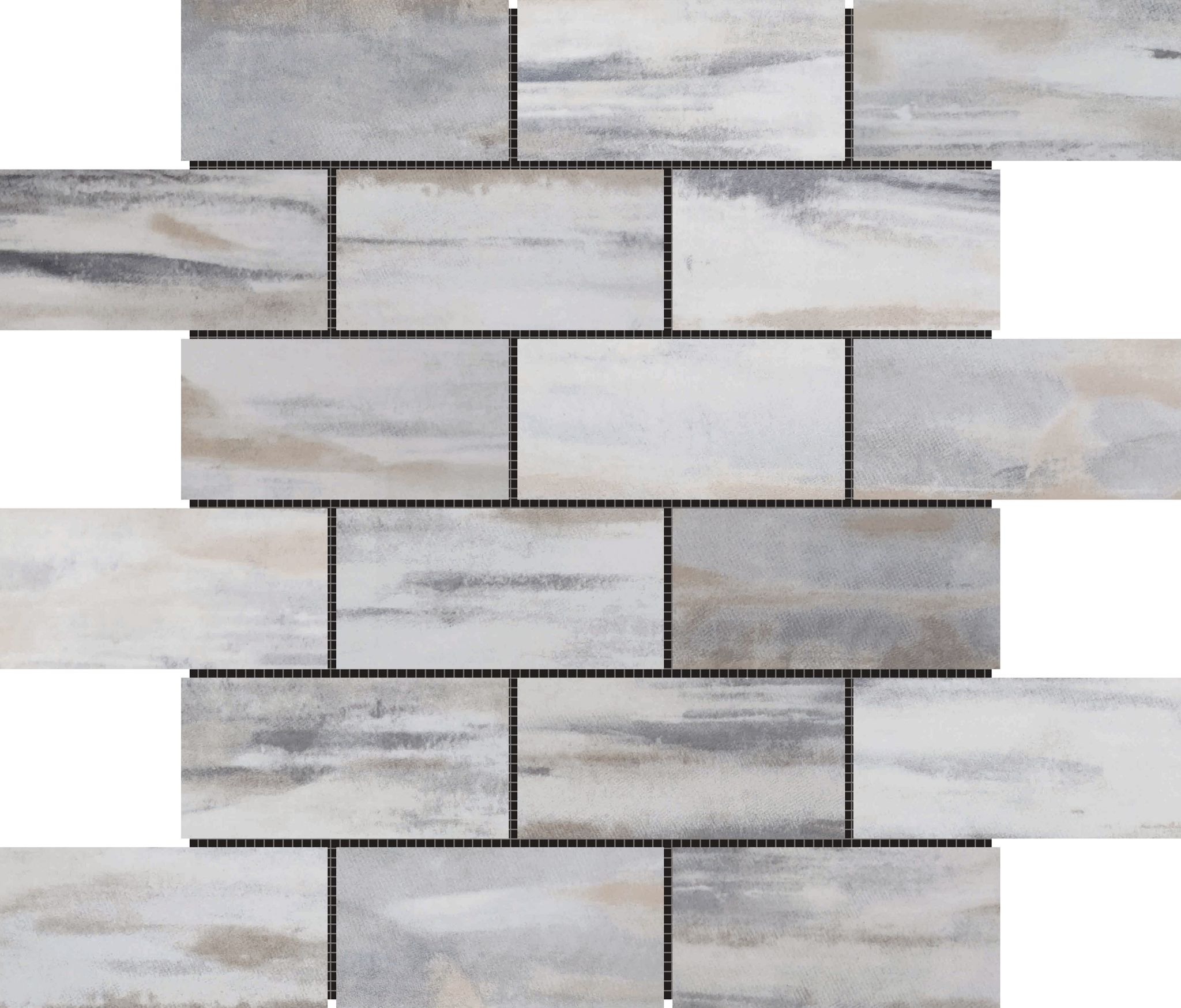 2″x4″ Glazed Ceramic Grey Beige Mix Rough Surface Mosaic