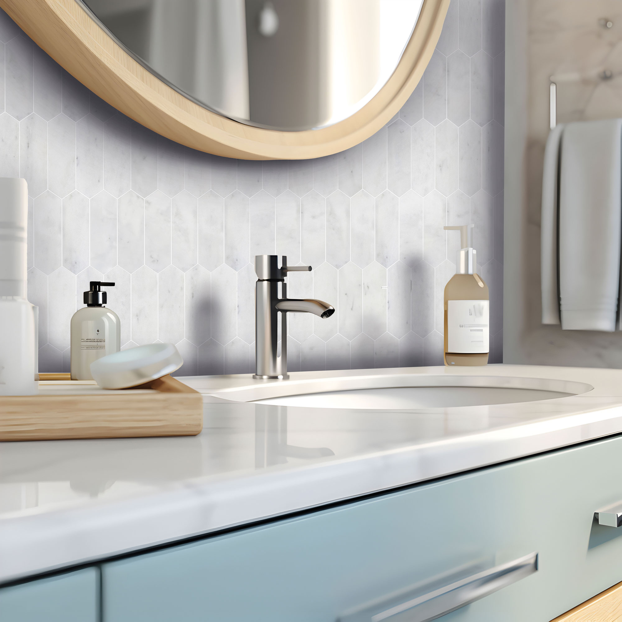 2"x6" Picket White Grey Marble 10"x12" | Young Interiors Flooring Center