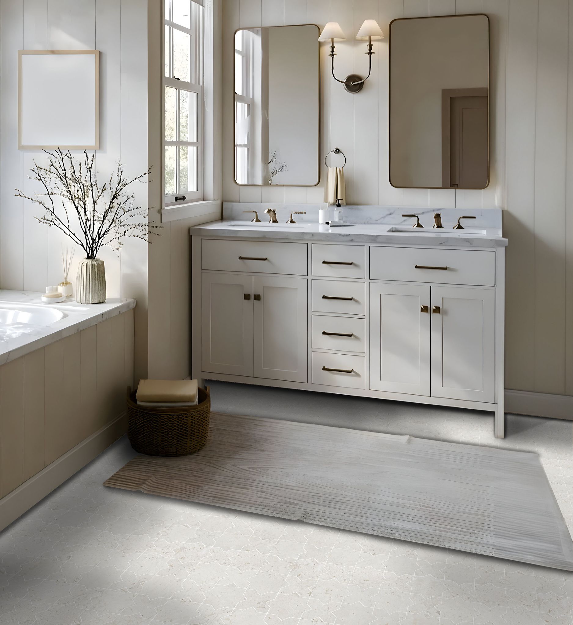 3"x3" Cross & Star Beige Marble  | Young Interiors Flooring Center