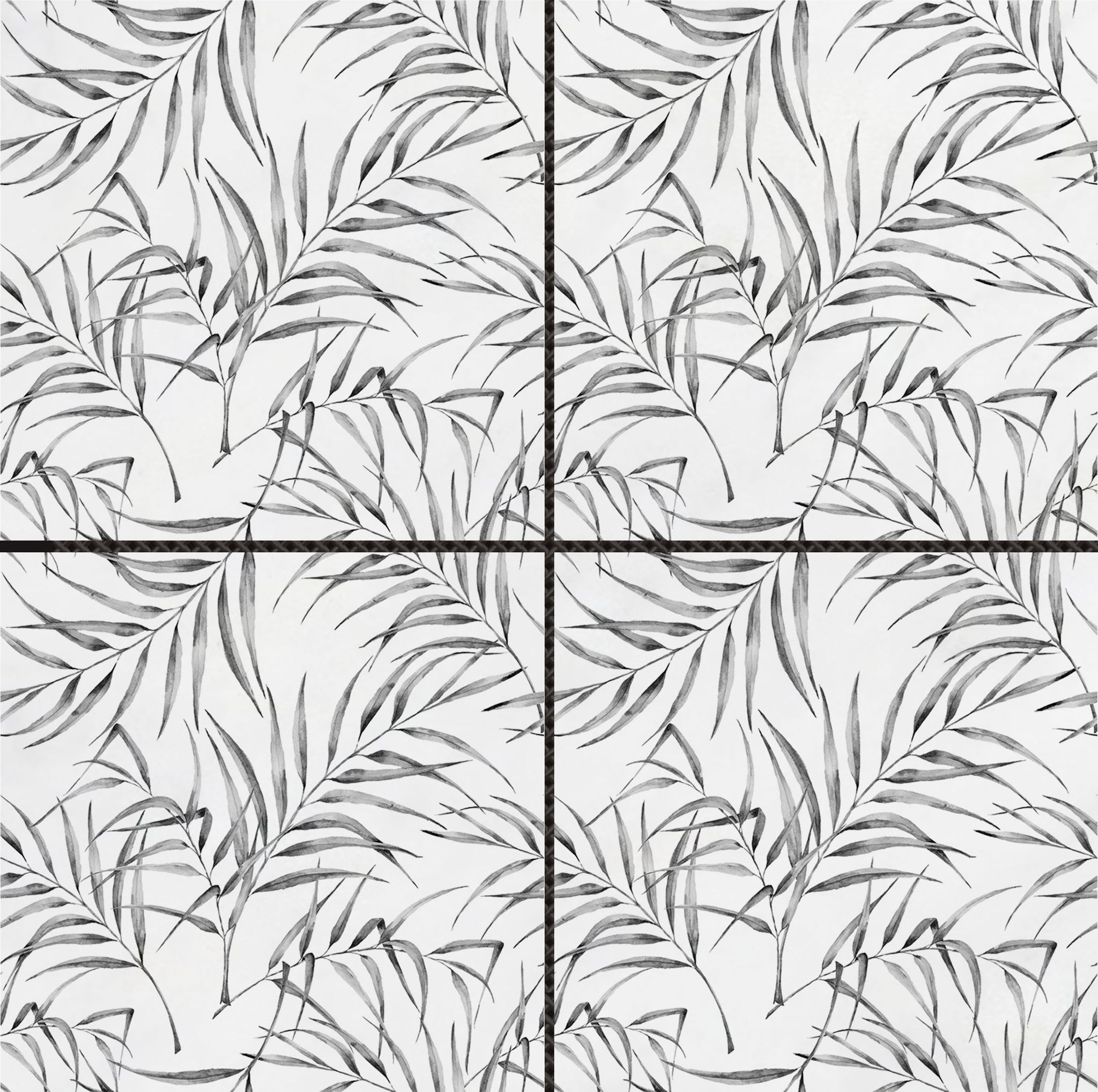 6″x6″ Grey Palm Leaf Printed White Marble