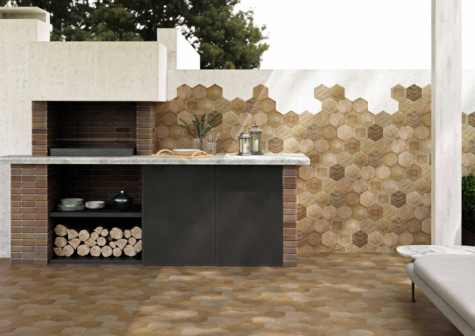 Alma 5.5x6.3” Terra and Sand Decor Hexagon | Young Interiors Flooring Center