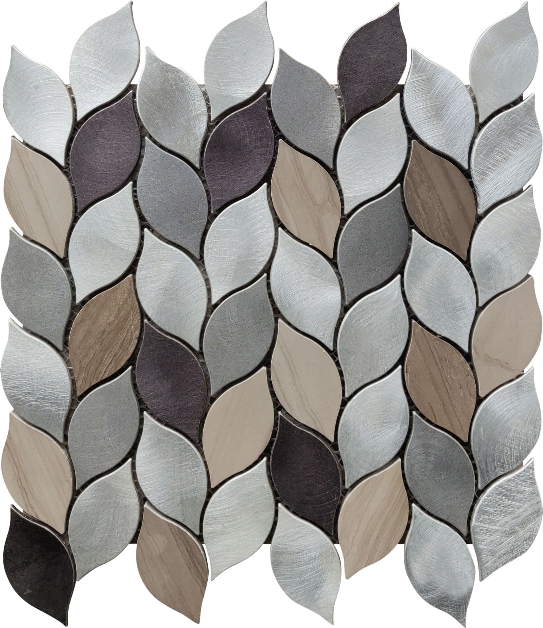 Aluminum & Marble Leaves 19 Grey Brown Mosaic 11″x12″