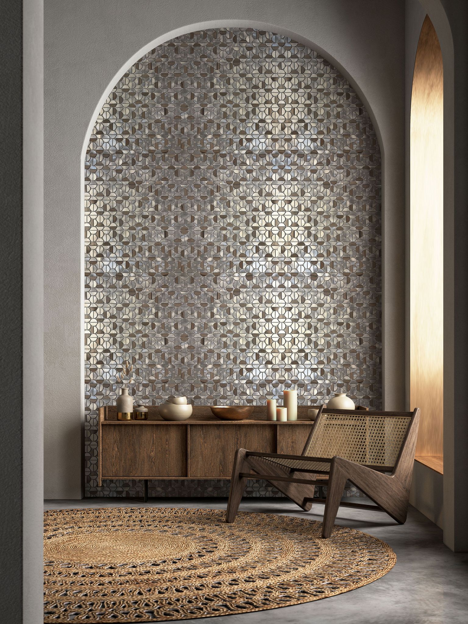 Aluminum & Marble Semi Circle Silver Brown | Young Interiors Flooring Center