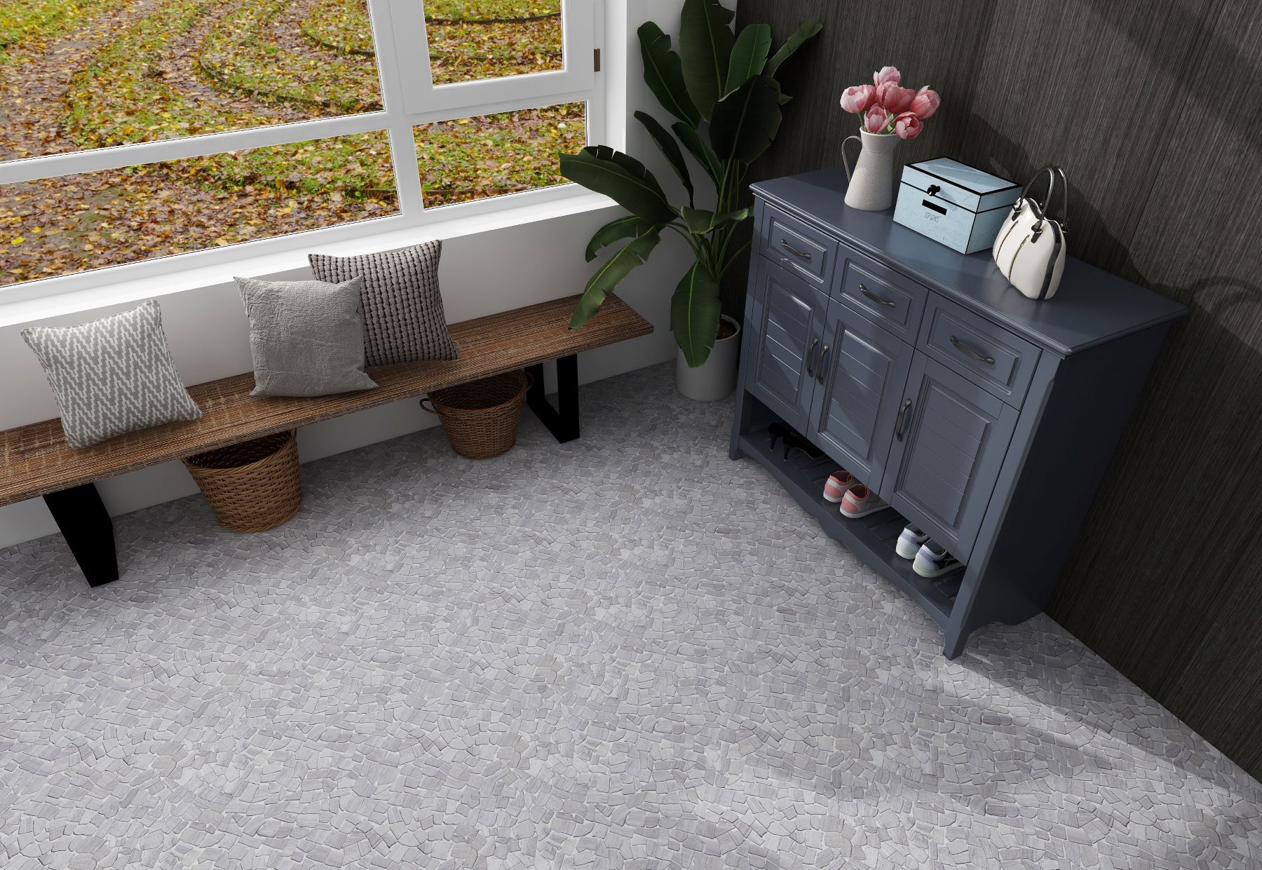 Beige Limestone Matte Mini Opus Interlocking  | Young Interiors Flooring Center