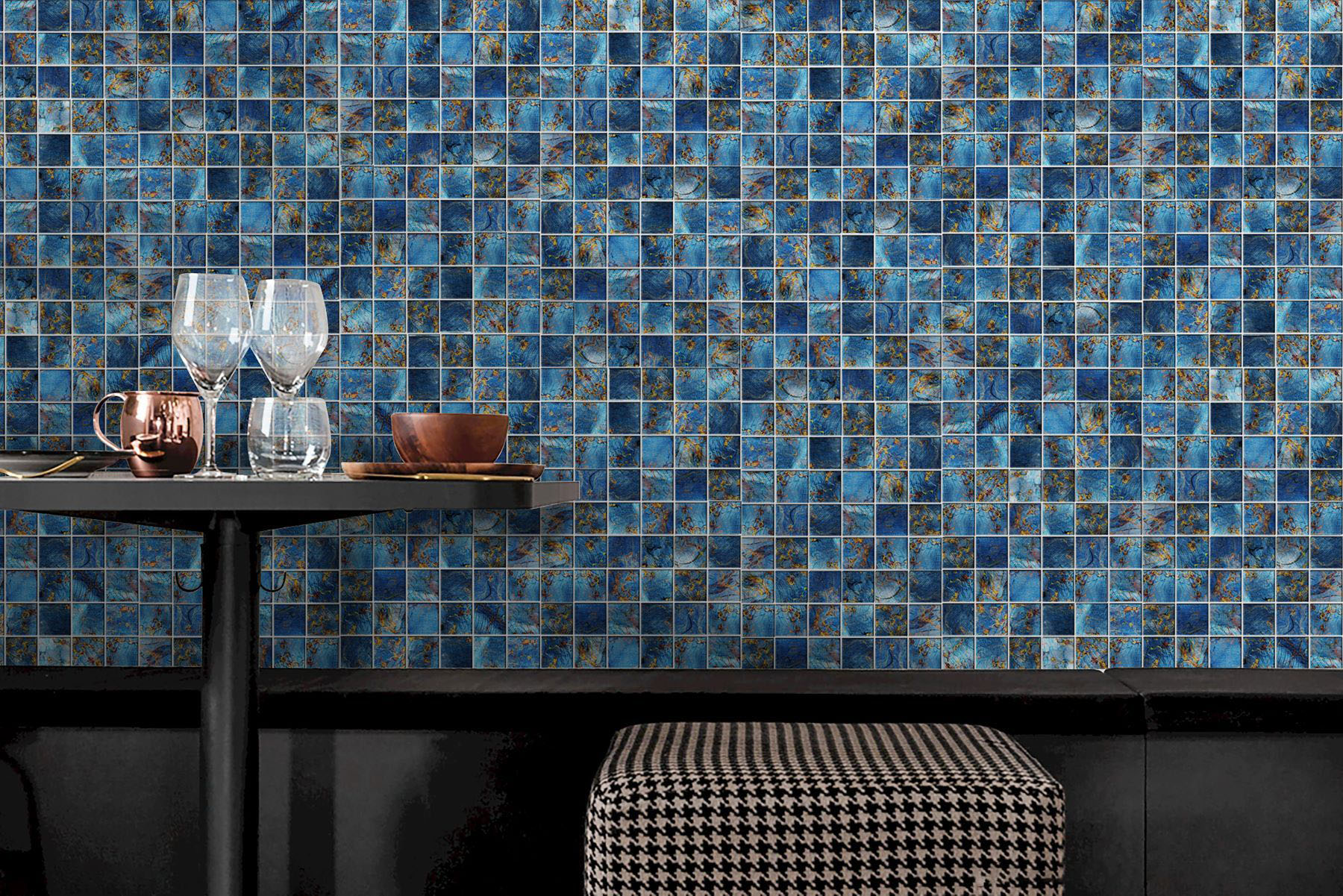 Blue Aluminum 2"x2" Mix Mosaic | Young Interiors Flooring Center