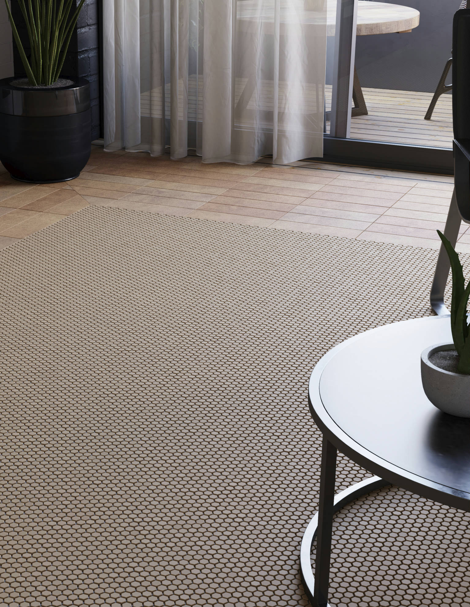 Carob Field Tile, Biscotti Complex Mosaic | Young Interiors Flooring Center