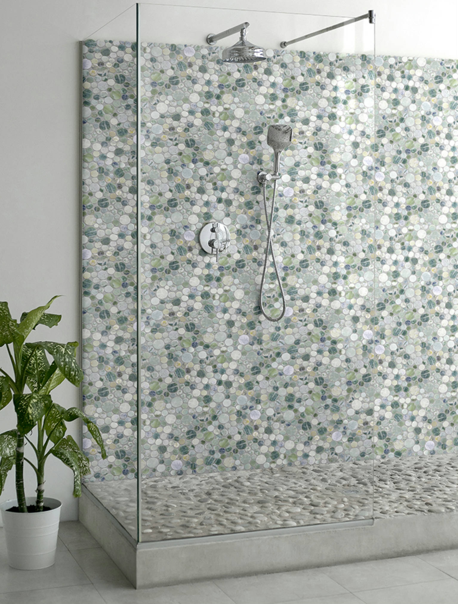 Crystal Green Semi‐Precious Stone Round Interlocking Mosaic | Young Interiors Flooring Center