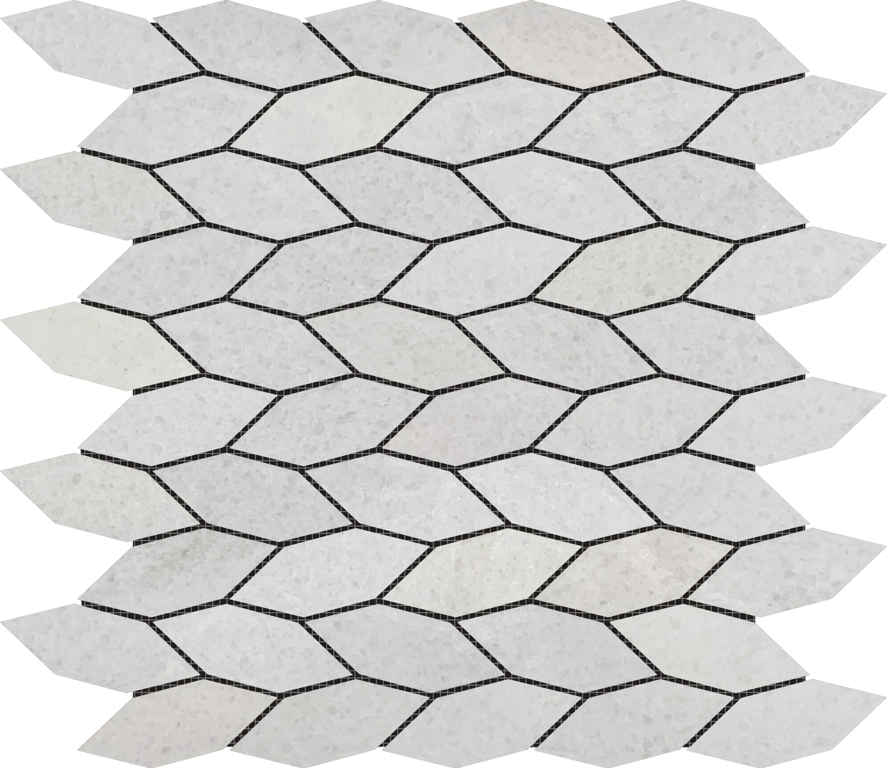Elongated Hexagon White Grey “Leaves” Mosaic