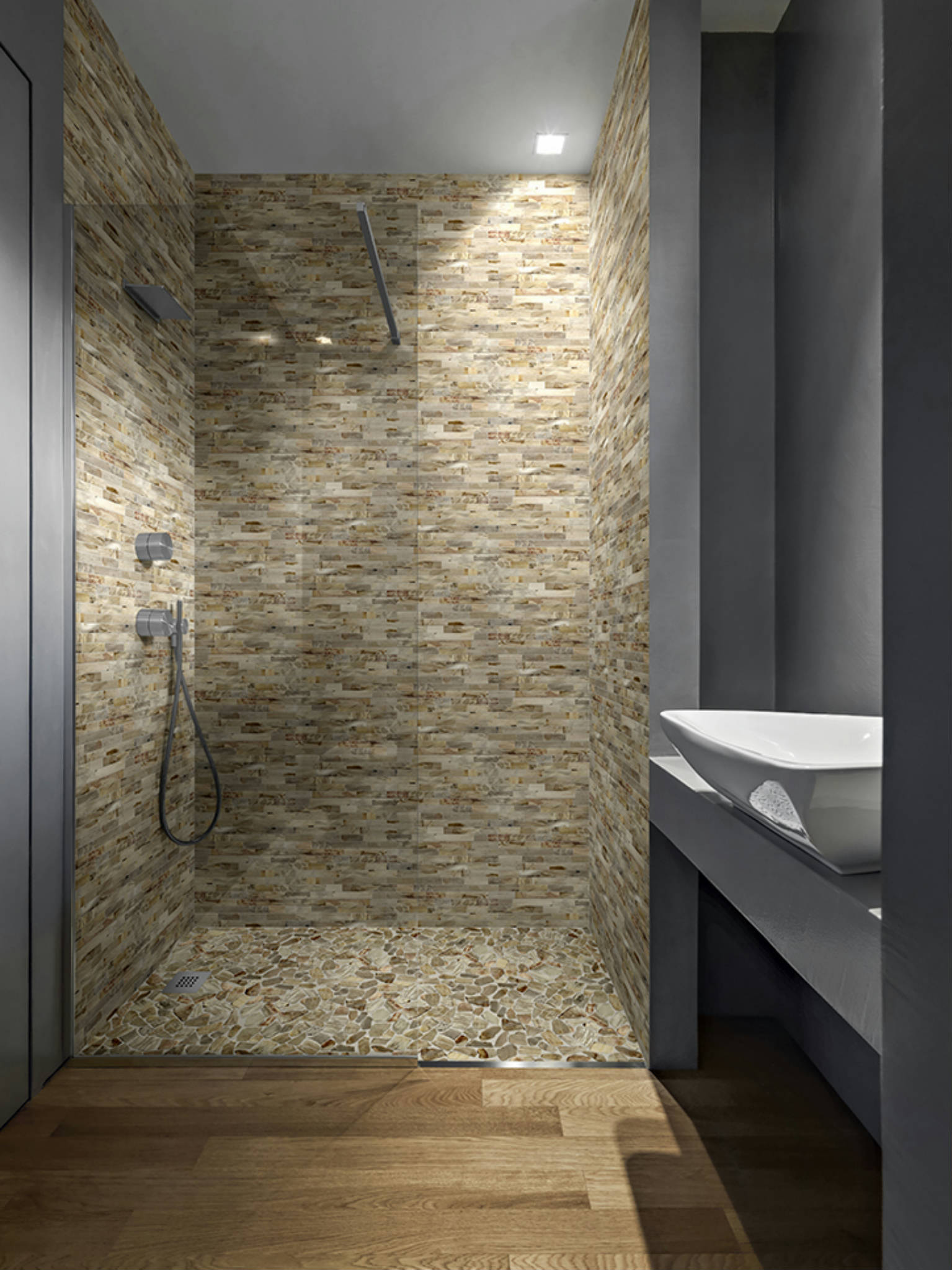 Fossil Wood Mini Opus Mix Beige Interlocking Mosaic | Young Interiors Flooring Center