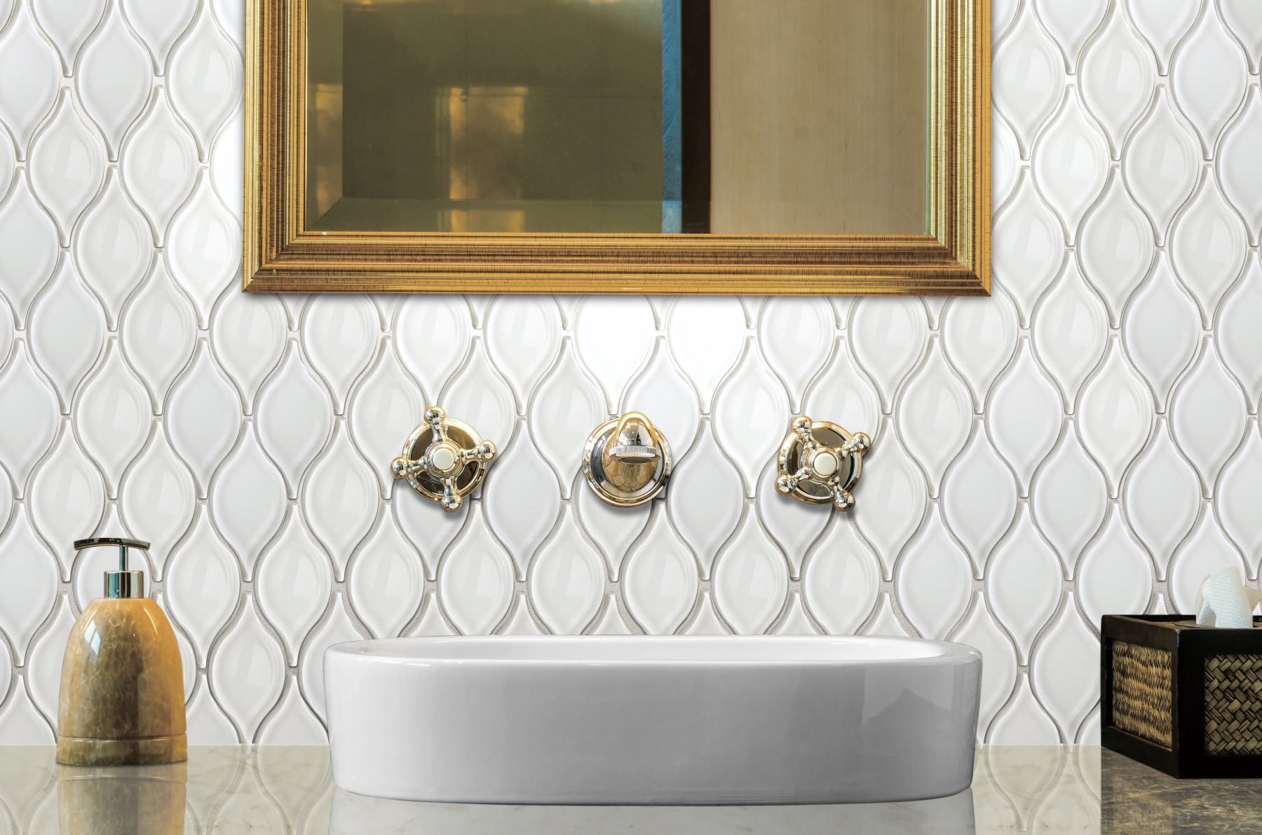 Glass "Tears" White Mosaic 12"x11" | Young Interiors Flooring Center