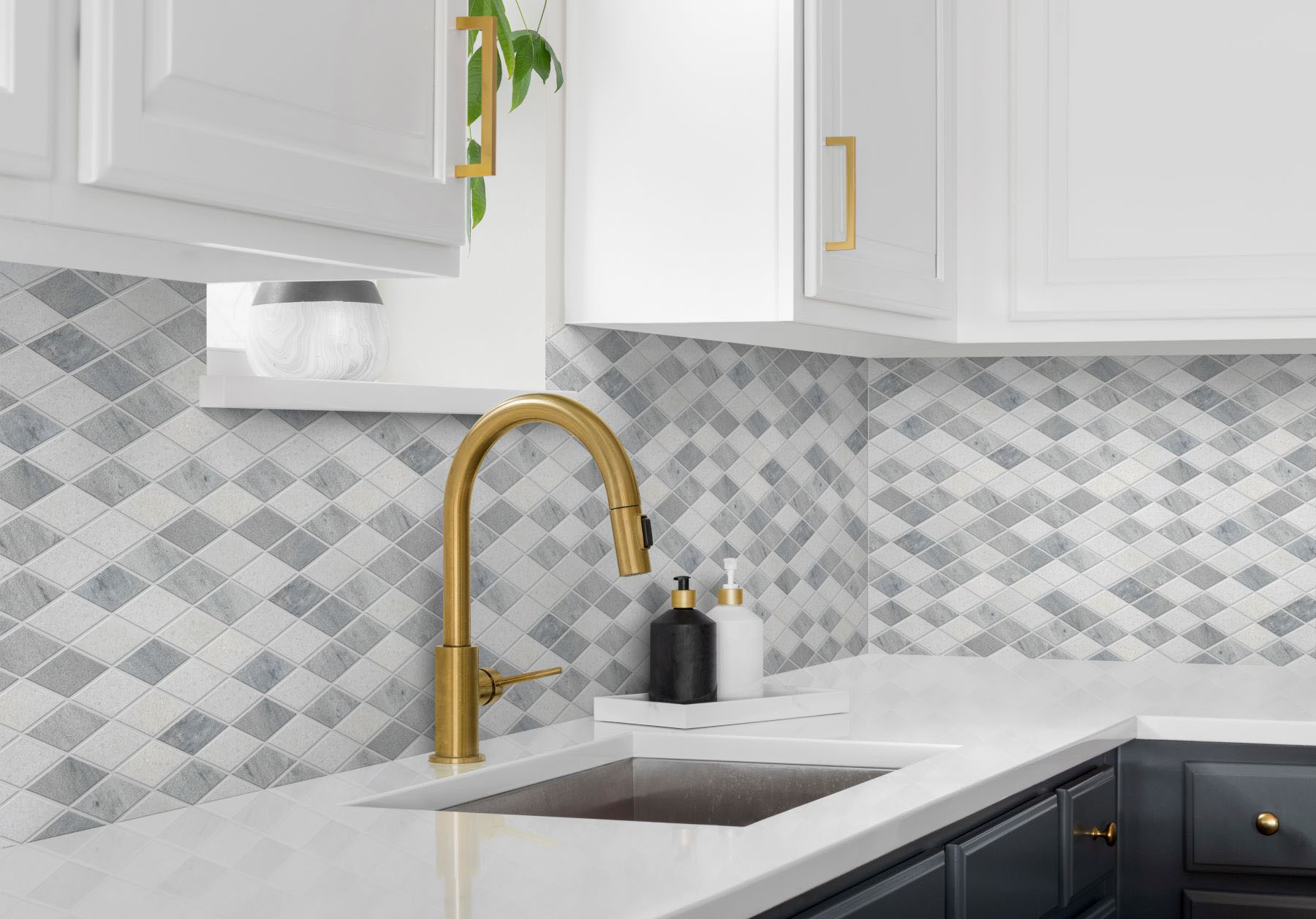 Grey White Multicolor Marble Diamond Honed Mosaic | Young Interiors Flooring Center