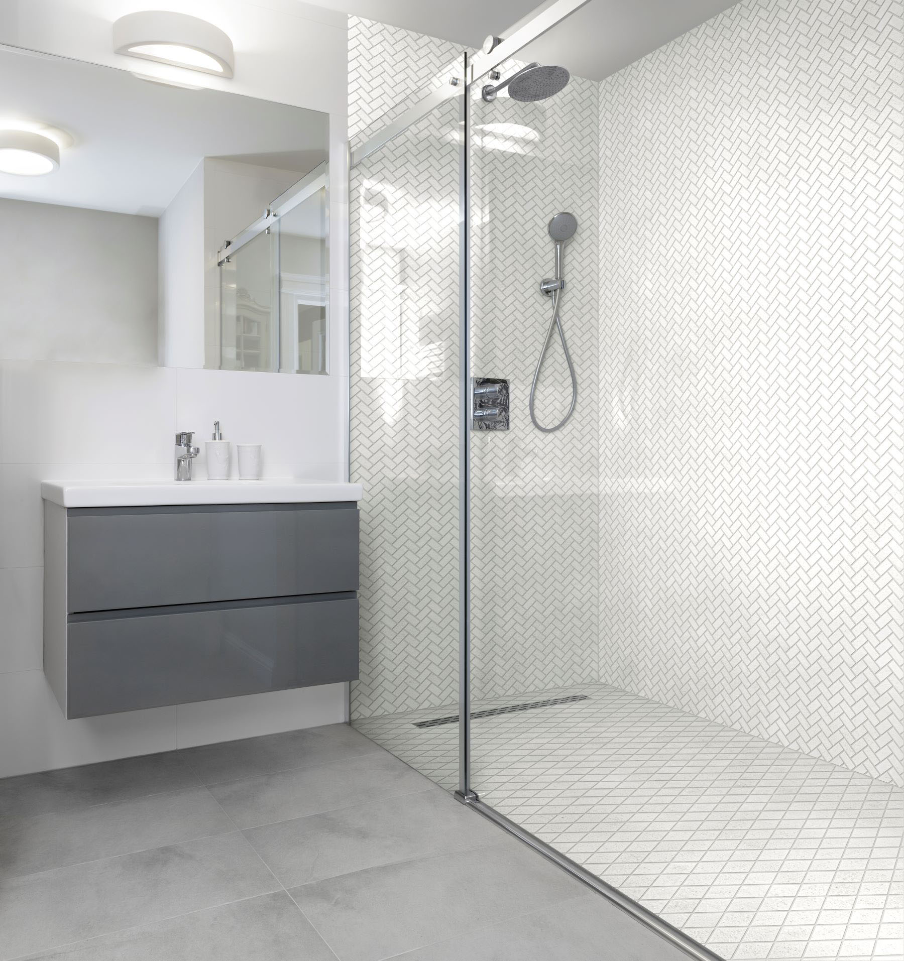 Herringbone Crystal + Crystal White  Marble Diamond | Young Interiors Flooring Center