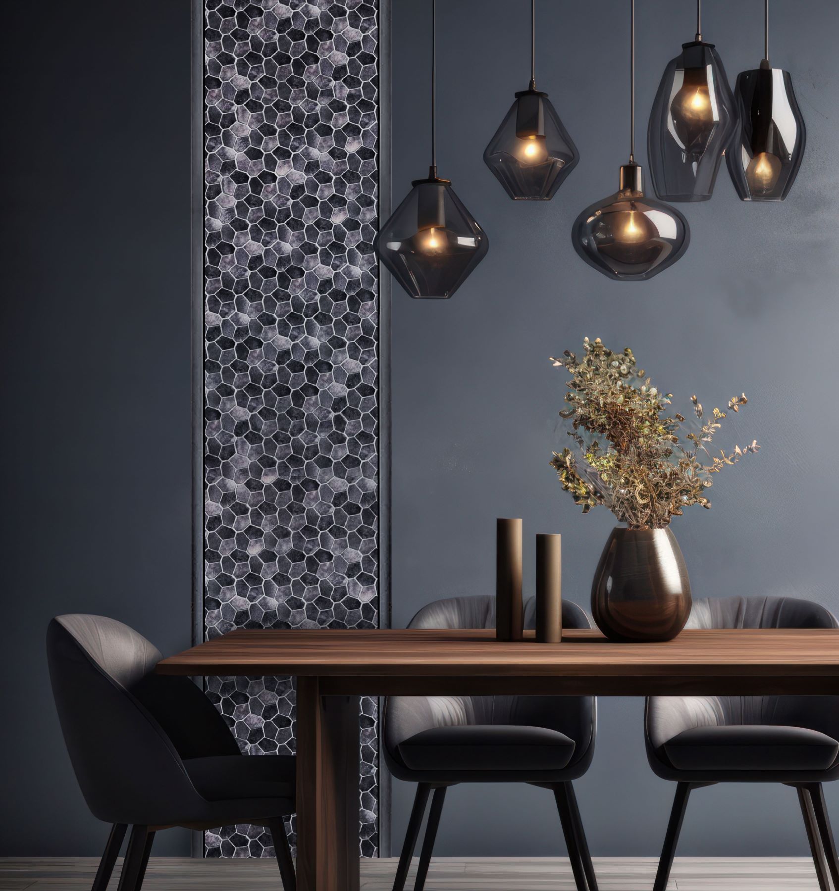 Hexagon Aluminum Mix Grey Mosaic  | Young Interiors Flooring Center