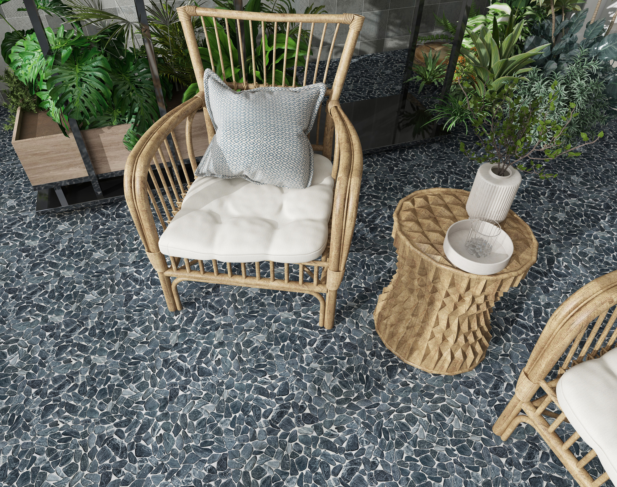 Mini Opus Matte Grey Mix Marble Stone Interlocking | Young Interiors Flooring Center