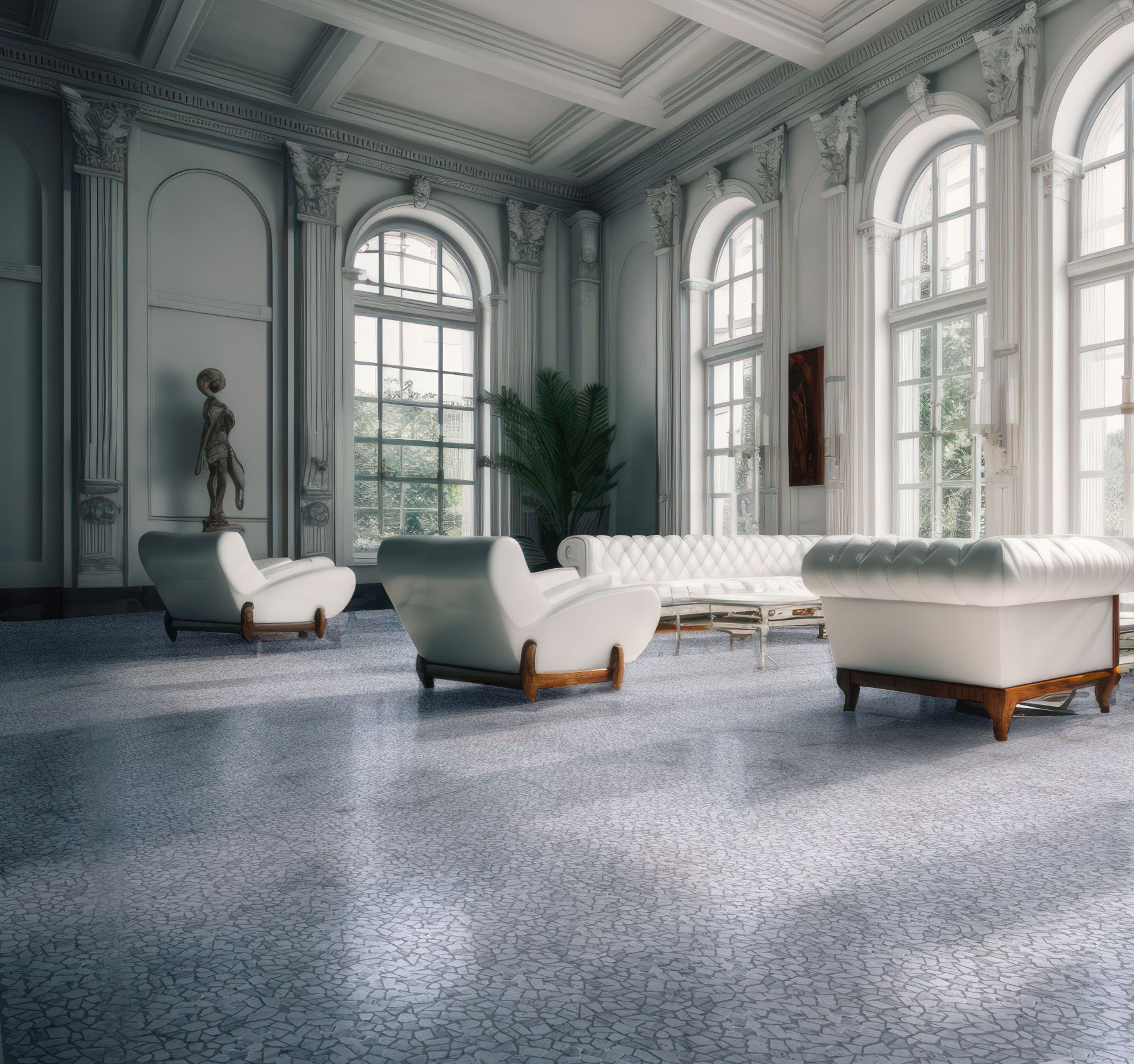 Mini Opus Matte White Grey Marble Stone Interlocking 2 | Young Interiors Flooring Center