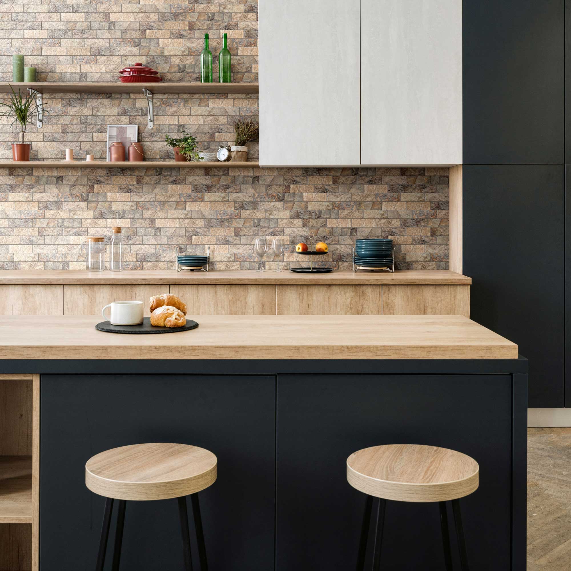 Slate Stone Beige Glazed Ceramic 2"x6" Brick Mosaic | Young Interiors Flooring Center