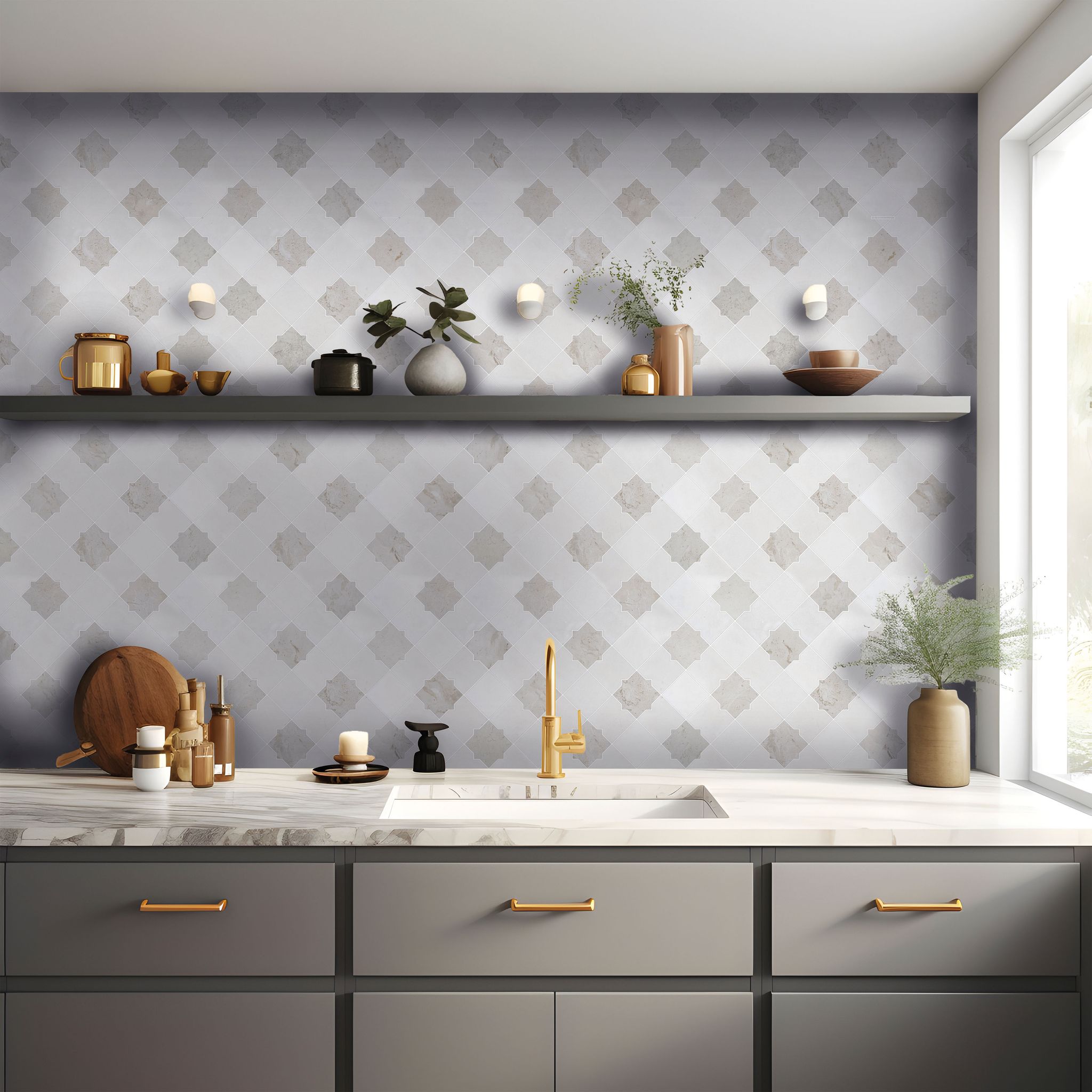 Star & Square White & Beige Mix Marble | Young Interiors Flooring Center