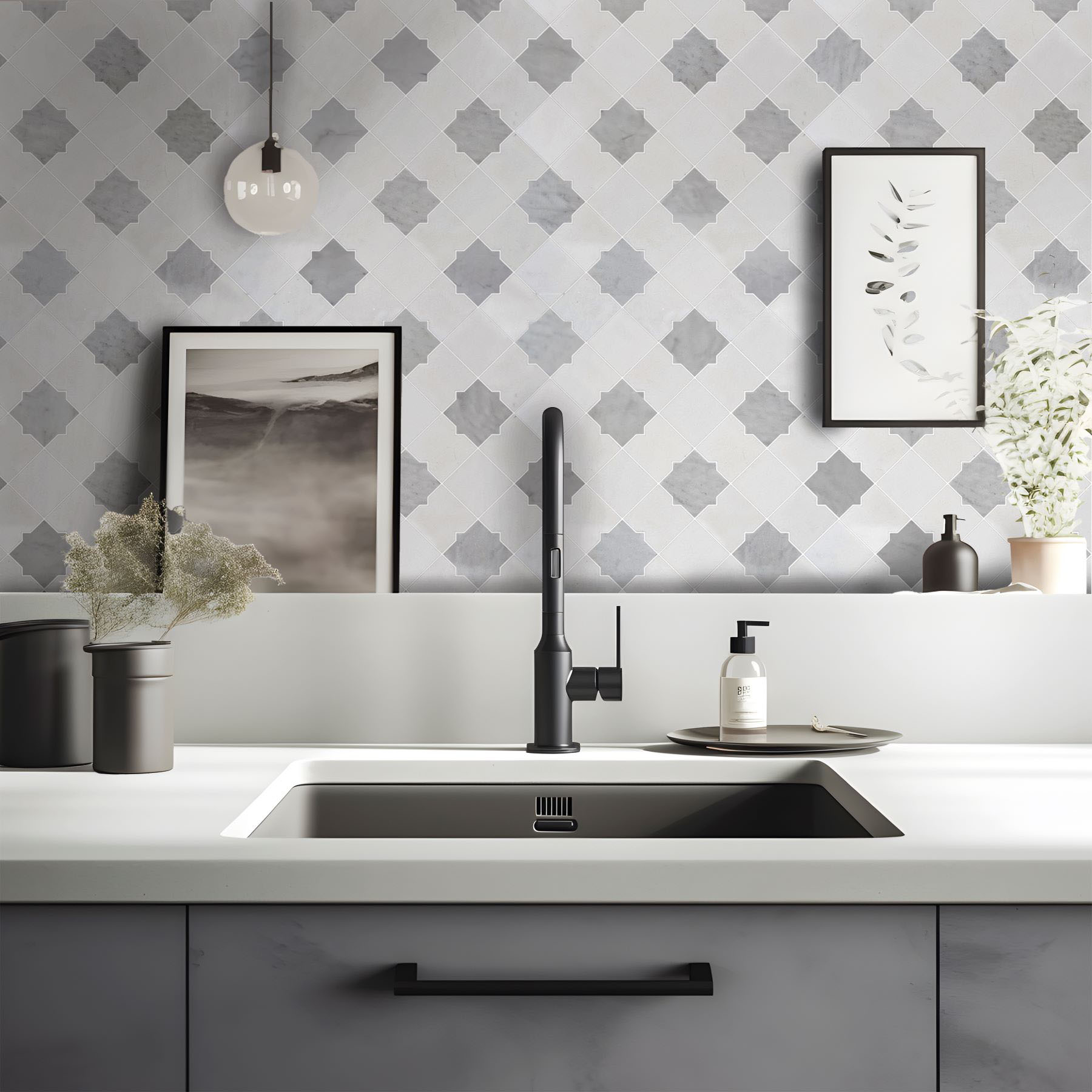 Star & Square White & Grey Mix Marble | Young Interiors Flooring Center