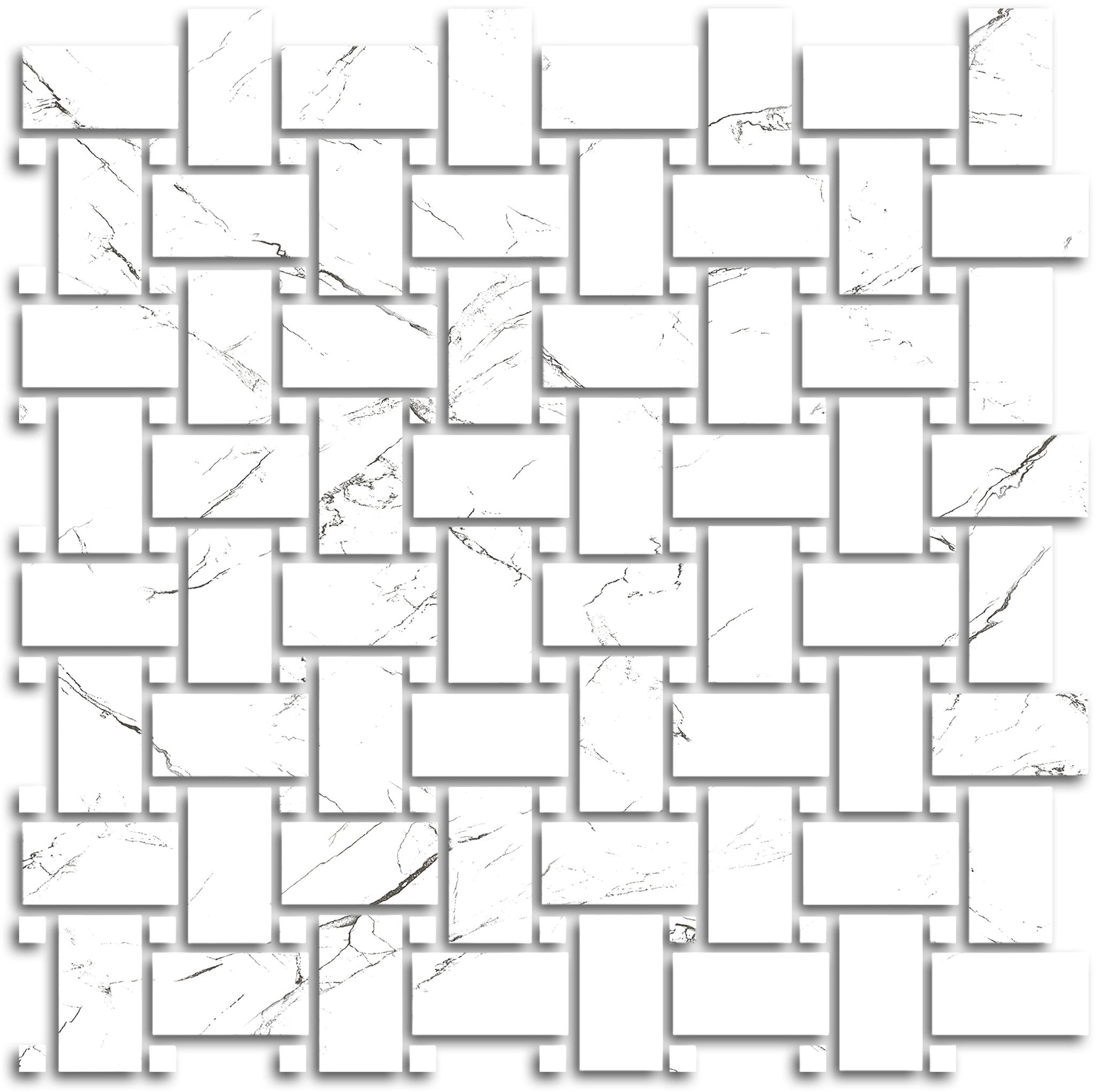 Treasure Ice White Marble Polished Basketweave Mosaic