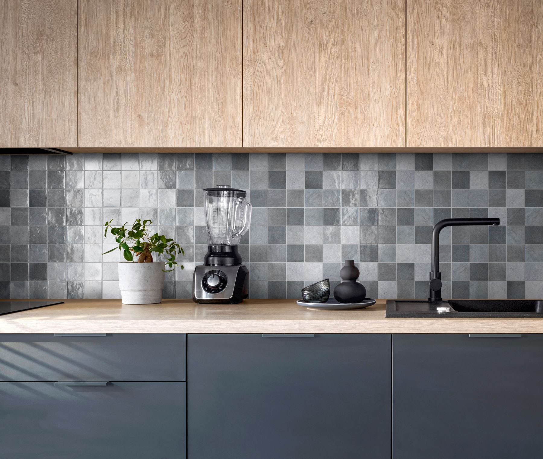 Zellige Glazed Ceramic Grey Mix 3"x3" Mosaic  | Young Interiors Flooring Center
