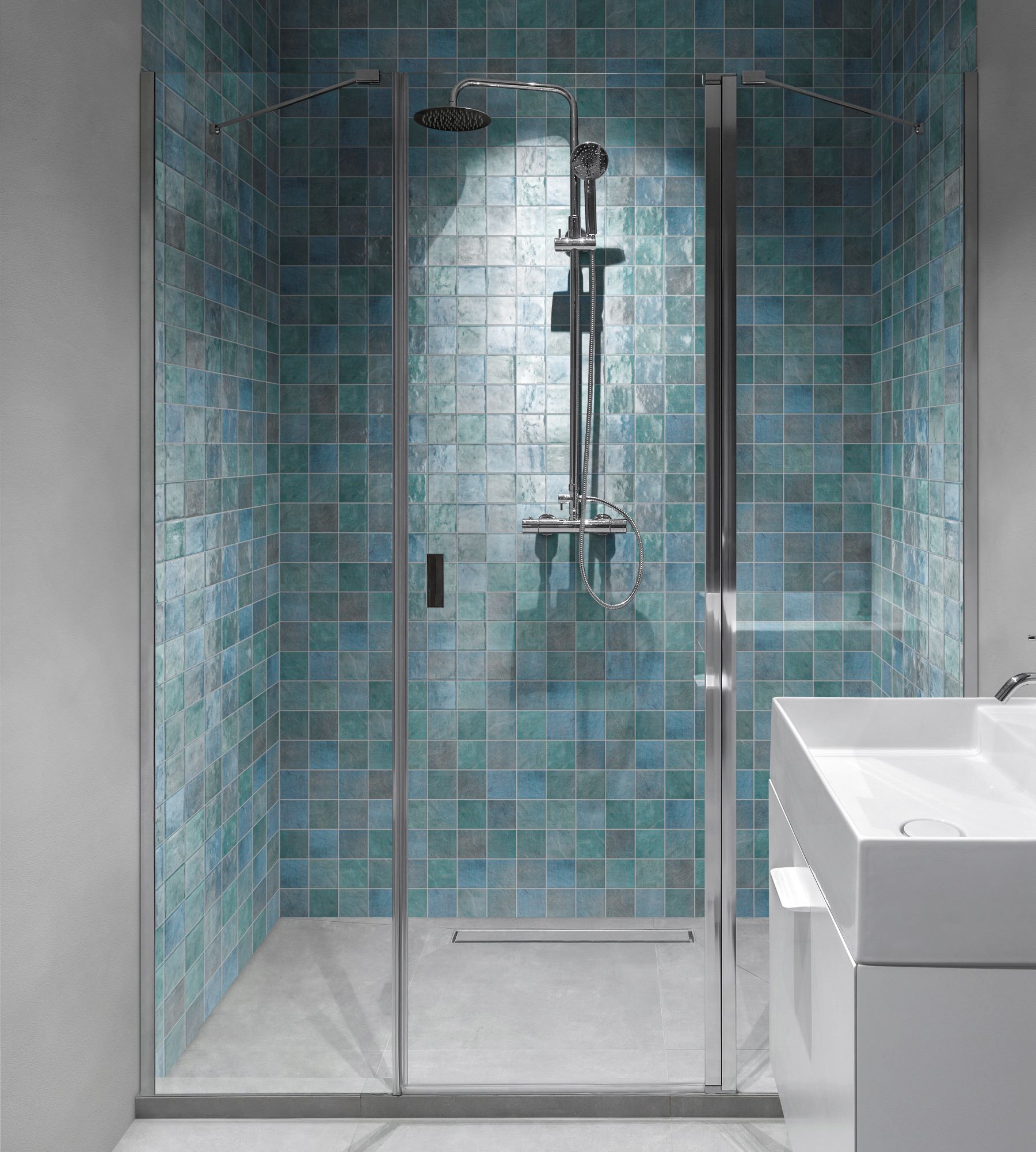 Zellige Glazed Ceramic Soft Blue Mix 3 | Young Interiors Flooring Center