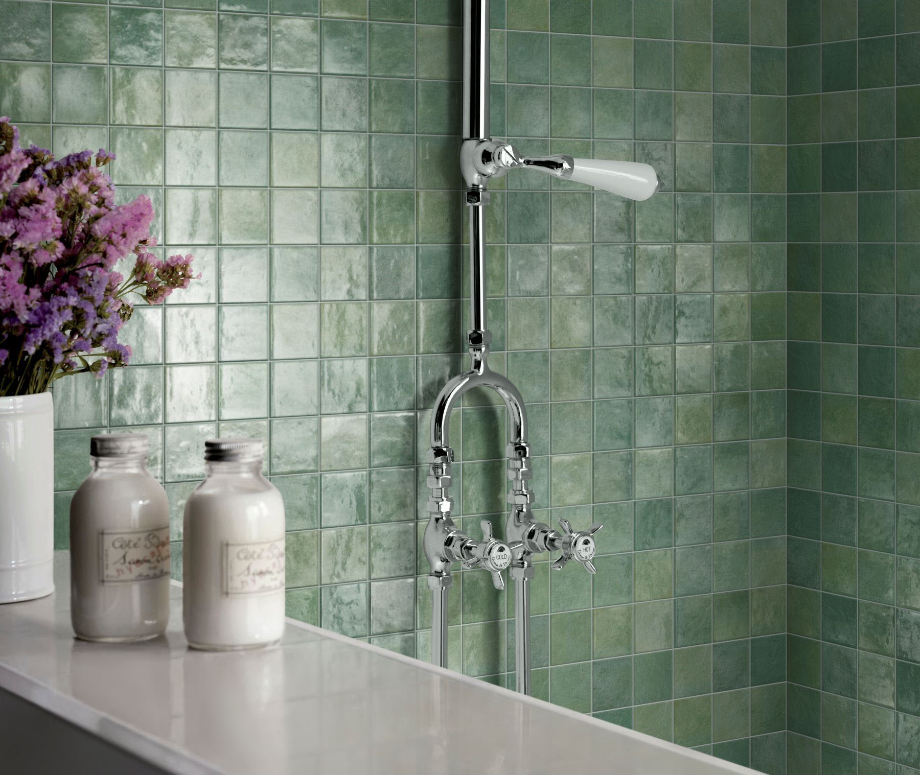 Zellige Glazed Ceramic Soft Green Mix 3 | Young Interiors Flooring Center